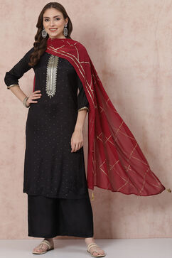 Black Viscose Straight Suit Set image number 0